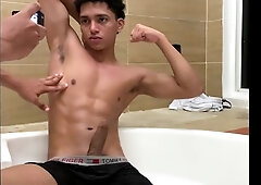 Andres Solano gets his long cock stroked to orgasms