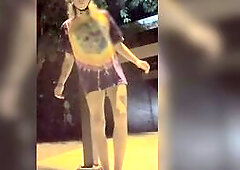trans hotty takes off her pants in a public space at night