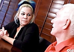 Two Older Men Pound Blonde Granny in Lingerie