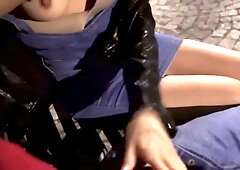 Redheaded MILF takes her Tinder date public in the park with deep throat