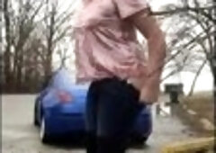 Outdoor Handjob by a Crossdressing Amateur