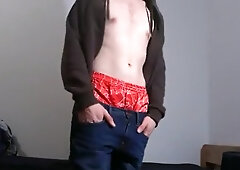 sagging jeans with satin boxers