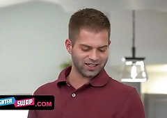 Bored youngs trick their naughty stepdads into undress twister