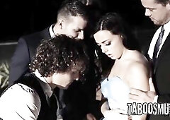 Brunette hair Teen Student Have Group Sex Outdoors