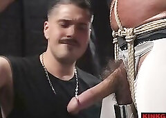 JD Manning gets his nipples pinched and his chest slapped before WoodxBound hits his bulge