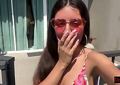 Russian woman meets a foreigner at a beach hotel and swallows his load