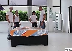 Bootylicious shemale spitroasted in gangbang