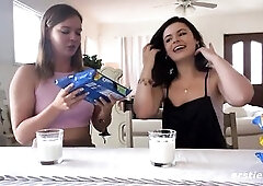 Stella & Dharma try some recent cookies previous to having kinky lesbo sex