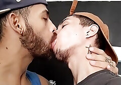 Tongue kissing brazilian couple