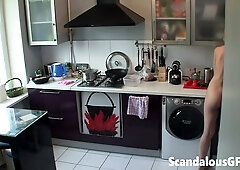 Sexy blonde teen in the kitchen on spycam