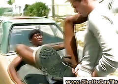 Interracial sex where black guy gets anal and facial