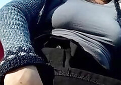 Curvy BBW Teasing Outdoors with Pink and Blue Toys