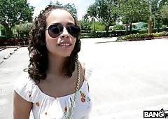 Curly-haired brunette Lana Mars fucks with a random guy