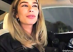 Sexy blonde cum in car