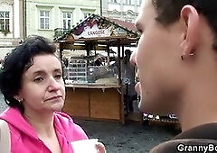 Old tourist is picked up and screwed on floor