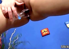 Natural girl is opening up narrow slit in close-up and having orgasm