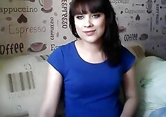 Beautiful Russian tranny strips to underwear and strokes on webcam