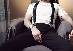 Handsome man Noel Dero pleasures himself post-work, reaching a noisy climax