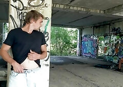 BROMO: European twink boy Tony bareback ass fucking outdoors