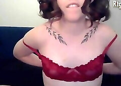 brunette teen American tgirl with tattoos wanks on webcam