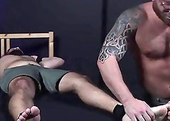 Foot fetish jock tied up and tortured