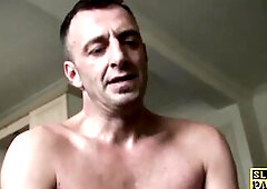 Bigtitted breasty brit subs during the time that pounded then swallows cum off bazookas