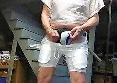 Older Guy In Football Gear Jacking Off
