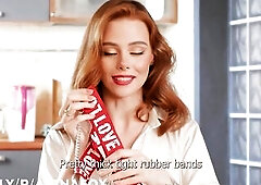 Trying on red underware "LOVE" and tender lace light blue underclothing - ArinaFox