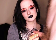 Brunette handjob amateur pulls for cum with lucky guy