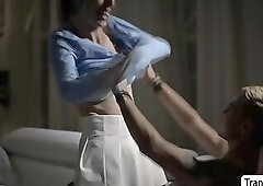 Kinky TGirl lets her her shy stepson fuck her ass so hard