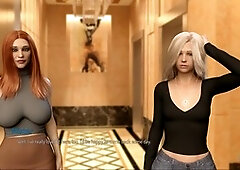 Visual novel gameplay featuring a big boobed college girl with a focus on her ass