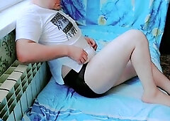 Sexy sissy crossdresser with big booty teases in white panties for LGBTQ audience