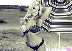 Sexy MILF and big tits blonde enjoyed hot striptease and posing for the Playboy so babes enjoyed it