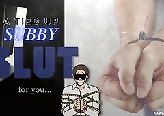 Subby WHINGING - An Obsessed Stud is Strapped to the Sofa and Blinded for your Delight