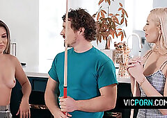 Hot brunette chick Paige Owens likes to share boyfriend's big penis with her bestie Kay Lovely