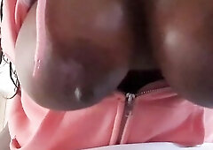 SUCK ON MY LARGE WET CHOCOLATE BREASTS WHILST I BOUNCE ON YOUR PENIS! (CUM FOR ME!)