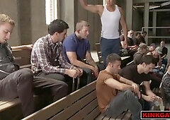 Come on guys, grab him, tie him up, and strip him down!