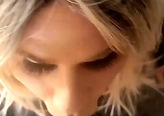 Sissy crossdresser on her knees gets a enormous facial cumshot