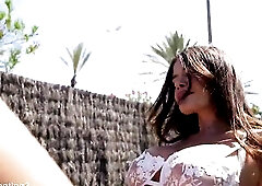 Rosa Vaxx, youthful slim Spanish woman with a ebony wang, having sex in a parking lot on the beach.