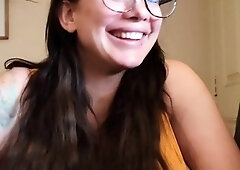 Brunette with big boobs teasing on webcam