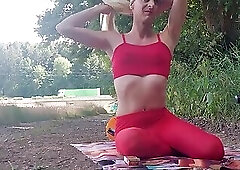 Horny Masturbate and Cum by the Wood