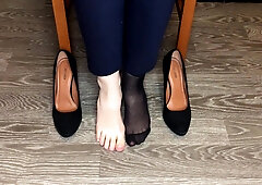 Kelly Feet Office Secretary In Black Nylon Stockings After Work Shoes Slave