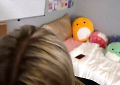 Ambie just got back from class and her college roommates boyfriend is sitting there awaiting for his gf to get back! This chab says that "this ba