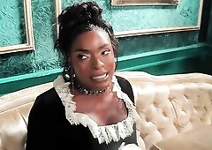 For her birthday, Naomi Whistledown stars in a playful Victorian-themed scene where a disappointed aristocrat and her footman turn tension into a bold
