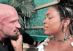 For her birthday, Naomi Whistledown stars in a playful Victorian-themed scene where a disappointed aristocrat and her footman turn tension into a bold