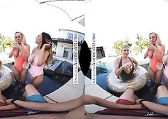 Brenda Phillips (Brandi Love), Kassandra Kelly (McKenzie Lee), and Nicole McKenna (Ryan Keely) are hanging out with their old college ally when this b
