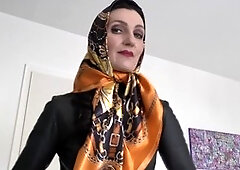German milf Victoria Valente shows off elegant satin headscarves fashion style