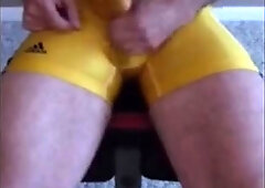 Dad jacks off in a wrestling singlet 2