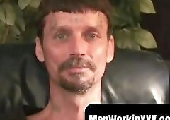 Mature stud strips before stroking his dick and cumming hard intensely