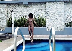 Abril looks completely astounding during the time that relaxing by the pool. Lastly, this babe decided to go to the pool and test the water. Even thou